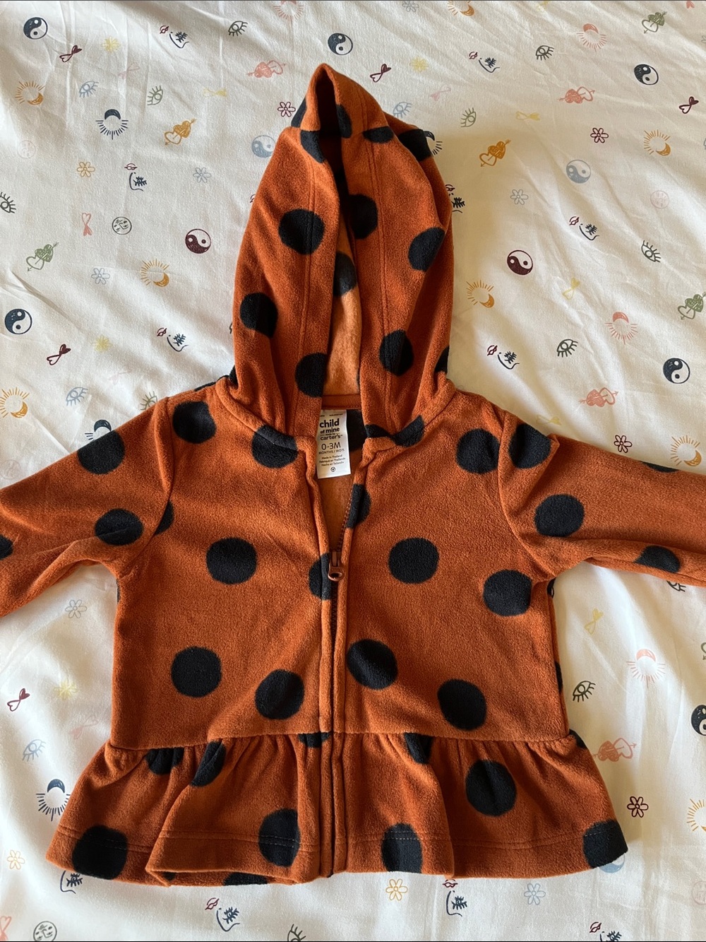 Carter's Rust Orange Hooded Fleece Jacket with Black Polka Dots, 0-3M